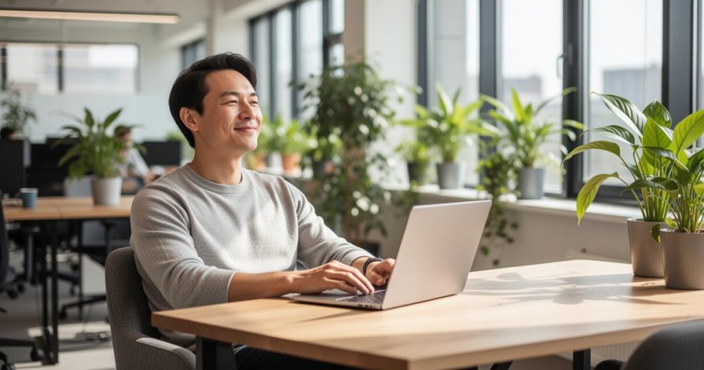 Un consultant travaillant sans stress, illustrant un autre avantage portage salarial lié à l'allègement administratif.